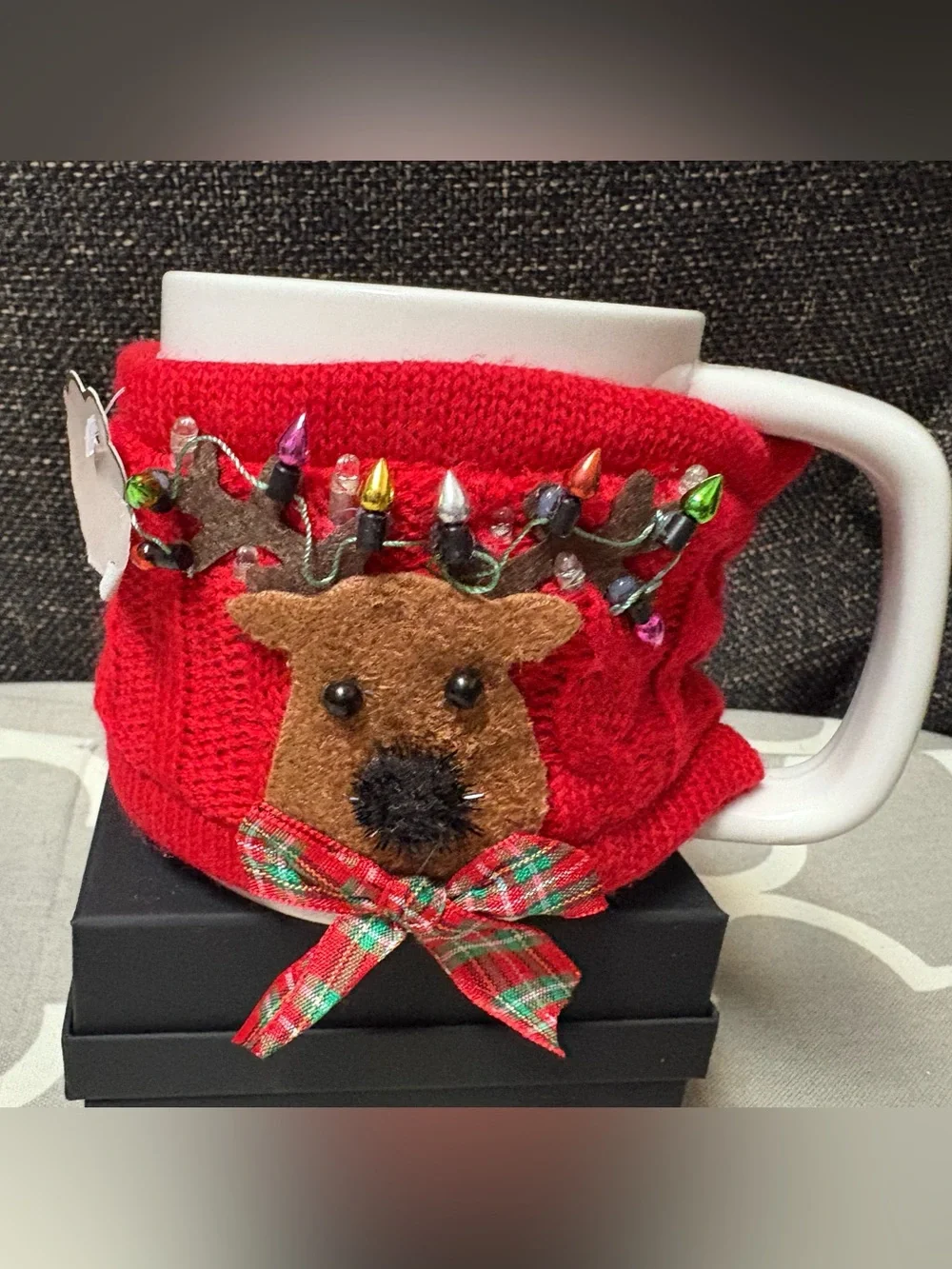 Pier 1 Light Up LED Reindeer Sweater Porcelain Mug